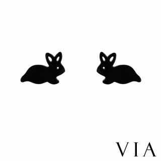 【VIA】白鋼耳釘 兔子耳釘/動物系列 可愛小兔子造型白鋼耳釘(黑色)