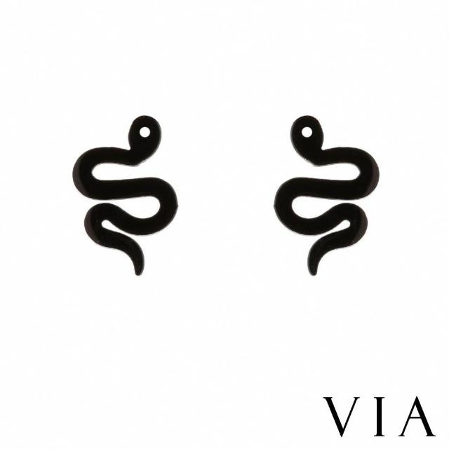 【VIA】白鋼耳釘 小蛇耳釘/動物系列 可愛小蛇造型白鋼耳釘(黑色)