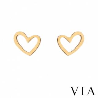 【VIA】白鋼耳釘 愛心耳釘/符號系列 隨性愛心線條造型白鋼耳釘(金色)