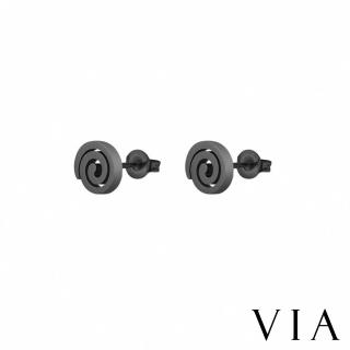 【VIA】白鋼耳釘 螺旋耳釘/符號系列 幾何經典螺旋造型白鋼耳釘(黑色)