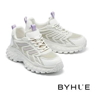 【BYHUE】復古潮流異材質牛皮軟芯老爹厚底休閒鞋(紫)