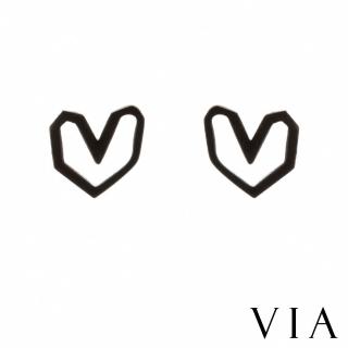 【VIA】白鋼耳釘 愛心耳釘/符號系列 手畫愛心造型白鋼耳釘(黑色)