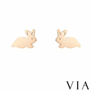 【VIA】白鋼耳釘 兔子耳釘/動物系列 可愛小兔子造型白鋼耳釘(金色)