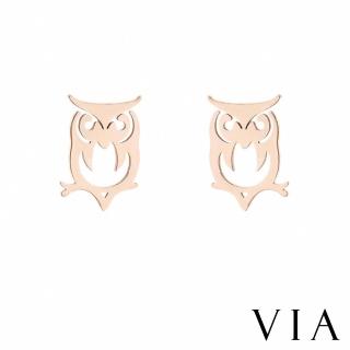 【VIA】白鋼耳釘 貓頭鷹耳釘/動物系列 時尚貓頭鷹造型白鋼耳釘(玫瑰金色)