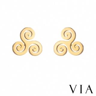 【VIA】白鋼耳釘 符號耳釘/符號系列 復古捲雲紋造型白鋼耳釘(金色)