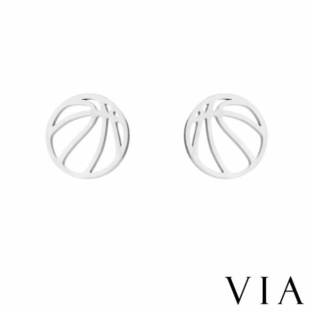 【VIA】白鋼耳釘 網球耳釘/運動系列 幾何縷空線條網球造型白鋼耳釘(鋼色)
