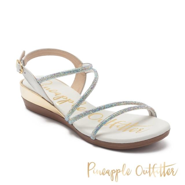 【Pineapple Outfitter】IDELLA 亮鑽細帶楔型涼鞋(白色)