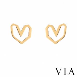 【VIA】白鋼耳釘 愛心耳釘/符號系列 手畫愛心造型白鋼耳釘(金色)