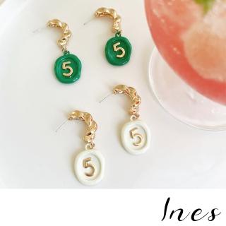 【INES】S925銀針耳環 羅馬數字耳環/韓國設計S925銀針復古羅馬數字5個性造型耳環(2色任選)