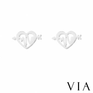 【VIA】白鋼耳釘 愛心耳釘/符號系列 一箭穿心心跳電波愛心造型白鋼耳釘(鋼色)