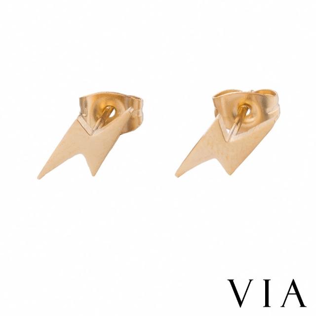 【VIA】白鋼耳釘 閃電耳釘/符號系列 經典閃電造型白鋼耳釘(金色)