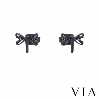 【VIA】白鋼耳釘 蜻蜓耳釘/昆蟲系列 縷空精緻蜻蜓造型白鋼耳釘(黑色)