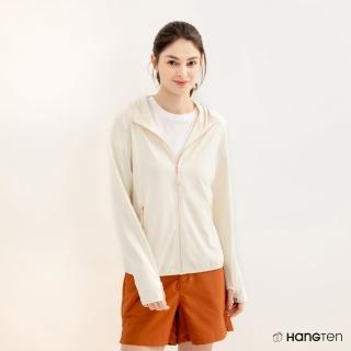 【Hang Ten】女裝-REGULAR FIT方格提織抗曬紗彈性連帽涼感外套(米白)