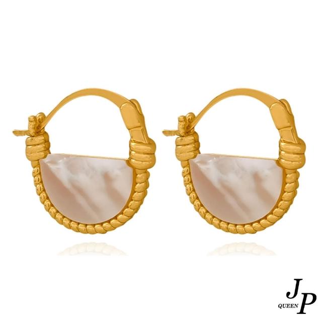 【Jpqueen】復古簡約貝殼半圓耳圈耳環(金色)