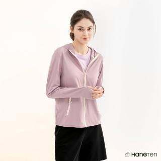 【Hang Ten】女裝-REGULAR FIT方格提織抗曬紗彈性連帽涼感外套(淺粉紫)