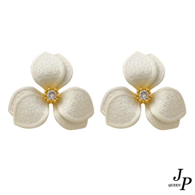【Jpqueen】優雅淑女花卉閃亮鋯石立體耳環(白色)