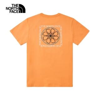 【The North Face 官方旗艦】北面女款橘色吸濕排汗鎖扣標誌印花短袖T恤｜7WFFN6M
