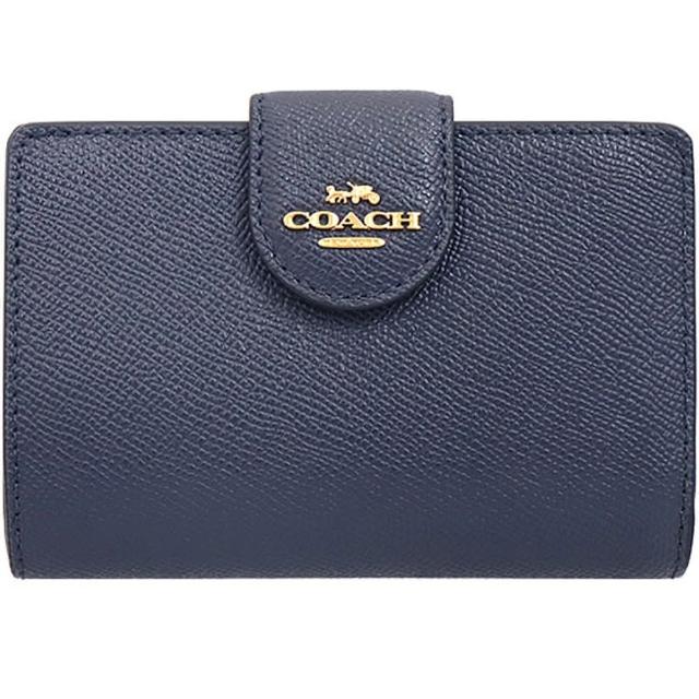 【COACH】深藍皮革寬版釦式零錢袋中夾