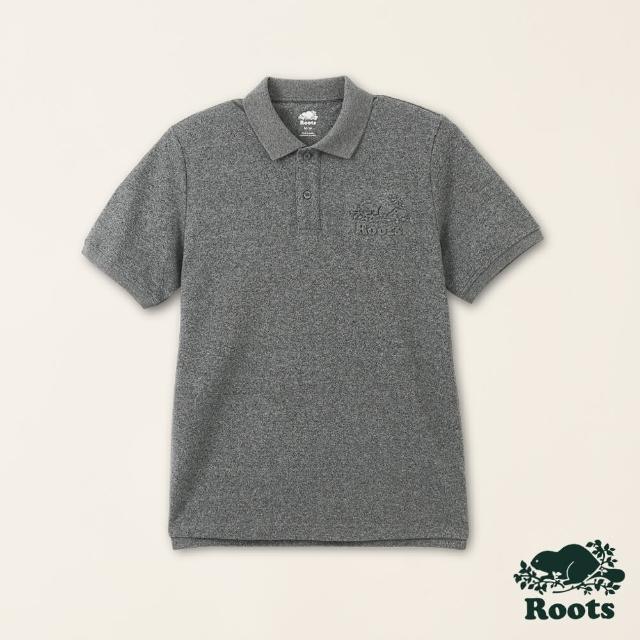 【Roots】Roots男裝-舒適生活系列 浮凸海狸LOGO網眼布短袖POLO衫(灰色)