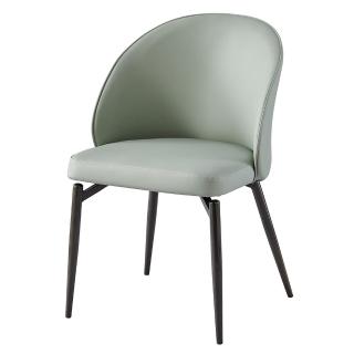 【AT HOME】淺綠色皮質鐵藝餐椅/休閒椅 現代簡約(喬治)
