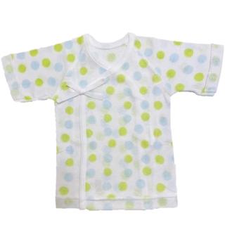 【日本IWASHITA】日本製100%純棉極柔紗布肚衣親膚有機棉嬰兒初生新生兒衣服日式上衣(水藍粉綠圓點)