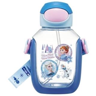 【小禮堂】Disney 迪士尼 冰雪奇緣 兒童彈蓋吸管透明止滑胖胖水壺 530ml - 藍圓框款(平輸品)