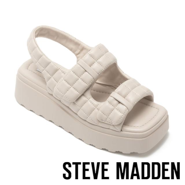 【STEVE MADDEN】WESTERLY 絎縫格紋雙帶方頭厚底涼鞋(米白色)