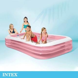【INTEX】歡樂家庭粉紅長形游泳池305*183*56CM-1050L-適6歲+(1050L-58487NP)