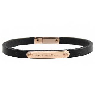【YSL】金屬品牌LOGO質感磁扣小牛皮時尚手環(黑)