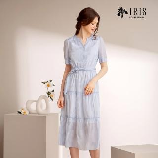 【IRIS 艾莉詩】親膚條紋層裙長洋裝(32615)