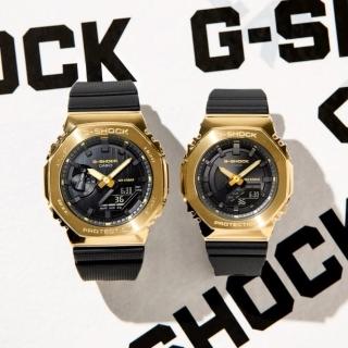 【CASIO 卡西歐】G-SHOCK黑金時尚 金屬 男女對錶 情侶對錶(GM-2100G-1A9+GM-S2100GB-1A)