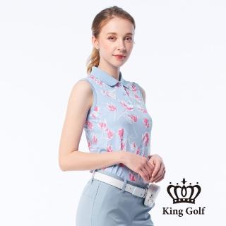 【KING GOLF】網路獨賣款-女款花朵剪影印花刺繡背心POLO衫/高爾夫球衫(紫色)