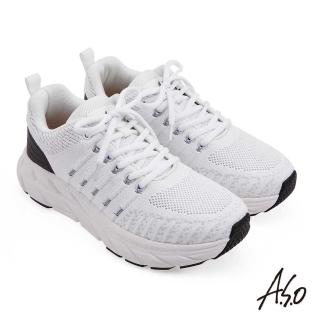 【A.S.O 阿瘦集團】活力雙核心綁帶高彈力透氣輕量飛織休閒鞋-男款(白色)