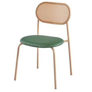 【AT HOME】綠色皮質鐵藝餐椅/休閒椅 北歐復古(伊森)