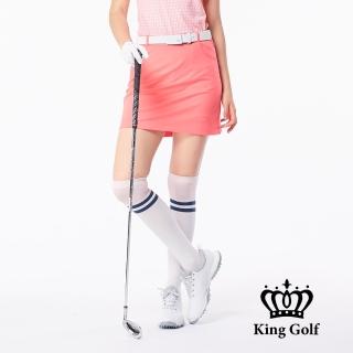 【KING GOLF】實體同步款-女款立體刺繡後擺百折拼接素面修身A LINE短裙/高爾夫球裙(粉色)