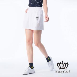【KING GOLF】網路獨賣款-女款LOGO印圖鬆緊帶修身A LINE短裙/高爾夫球裙(白色)