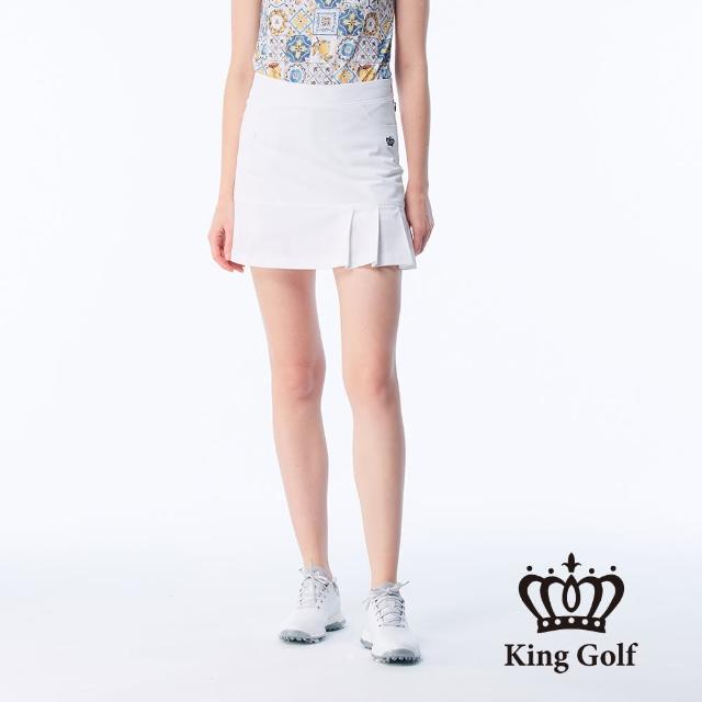 【KING GOLF】實體同步款-女款立體刺繡素面修身荷葉A LINE短裙/高爾夫球裙(白色)