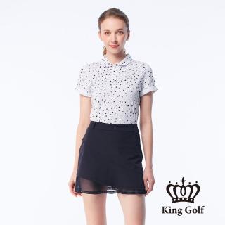 【KING GOLF】網路獨賣款-女款滿版星星印花燙鑽涼感短袖POLO衫/高爾夫球衫(白色)