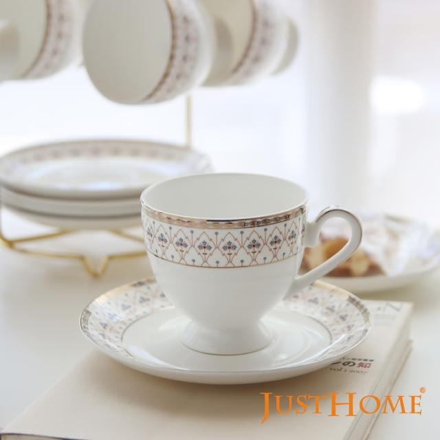 【Just Home】華麗樂章骨瓷6入咖啡杯盤組附收納架(附禮盒)
