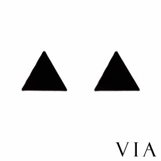 【VIA】白鋼耳釘 三角形耳釘/符號系列 迷你三角形造型白鋼耳釘(黑色)