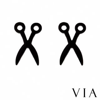 【VIA】白鋼耳釘 剪刀耳釘/個性系列 日系小剪刀造型白鋼耳釘(黑色)