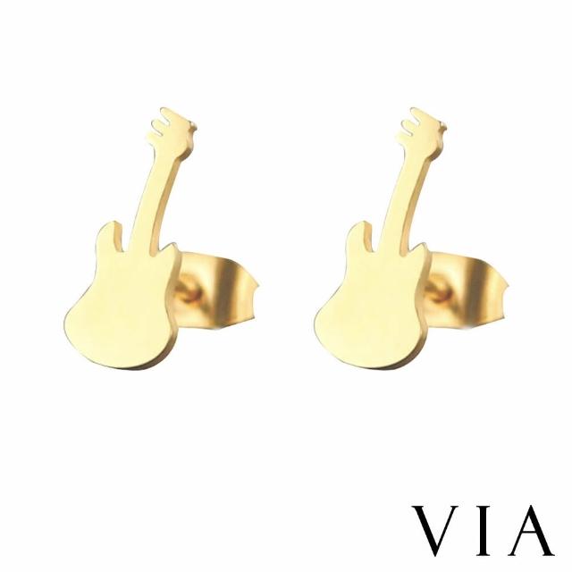 【VIA】白鋼耳釘 吉他耳釘/時尚系列 潮流吉他造型白鋼耳釘(金色)