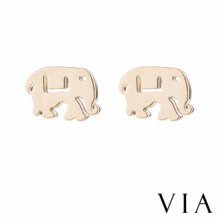 【VIA】白鋼耳釘 大象耳釘/動物系列 可愛大象造型白鋼耳釘(金色)