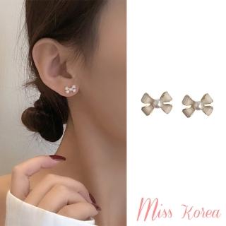 【MISS KOREA】韓國設計S925銀針迷你氣質蝴蝶結珍珠耳環(S925銀針耳環 蝴蝶結耳環 珍珠耳環)