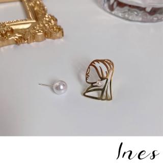 【INES】韓國設計S925銀針法式復古不對稱縷空女孩珍珠造型耳環(S925銀耳環 不對稱耳環 縷空耳環)