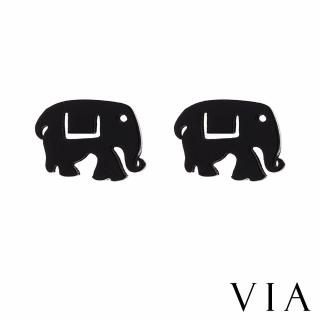 【VIA】白鋼耳釘 大象耳釘/動物系列 可愛大象造型白鋼耳釘(黑色)