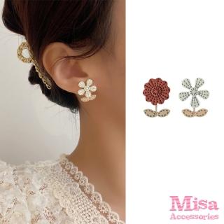 【MISA】韓國設計S925銀針可愛不對稱花朵造型耳環(S925銀針耳環 不對稱耳環 花朵耳環)