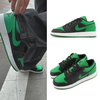 【NIKE 耐吉】休閒鞋 Air Jordan 1 Low GS 女鞋 大童鞋 黑 綠 AJ1 Lucky Green(553560-065)
