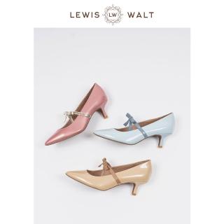 【Lewis Walt】純色通勤間約尖頭蝴蝶結羊皮中低貓跟上班單鞋5cm