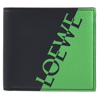 【LOEWE 羅威】品牌經典LOGO撞色牛皮雙層8卡短夾(深藍/綠)